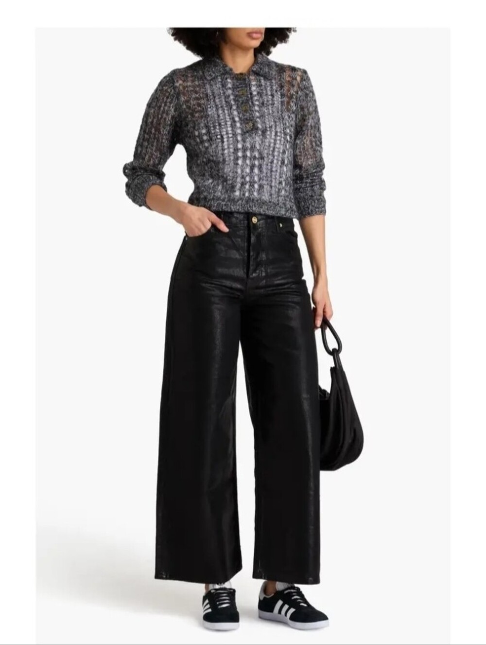 GANNI Foiled Coat Wide Leg Jeans Black NWT Size 27 High Rise  Denim